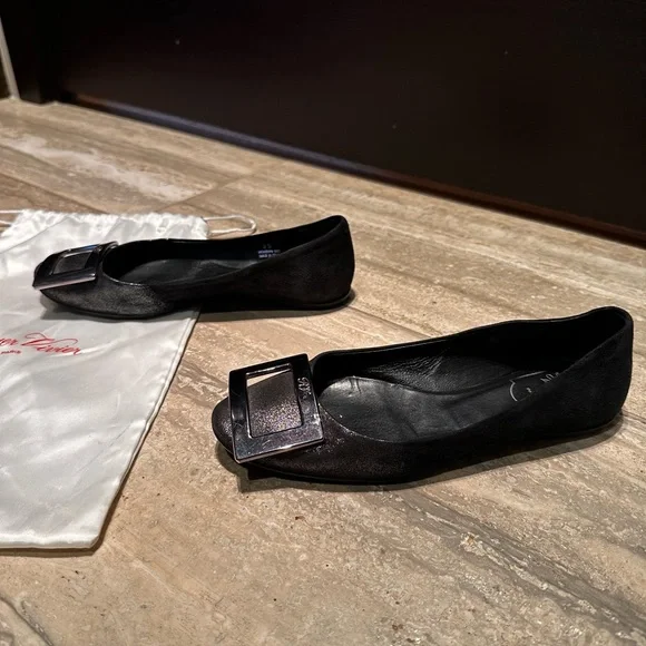 Roger Vivier Suede Metallic Ballet Flats in Black and Ombré Size 35 - Picture 3 of 7